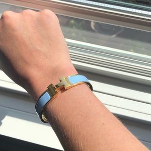 Hermès Clic Clac H Light Blue and Gold Bracelet